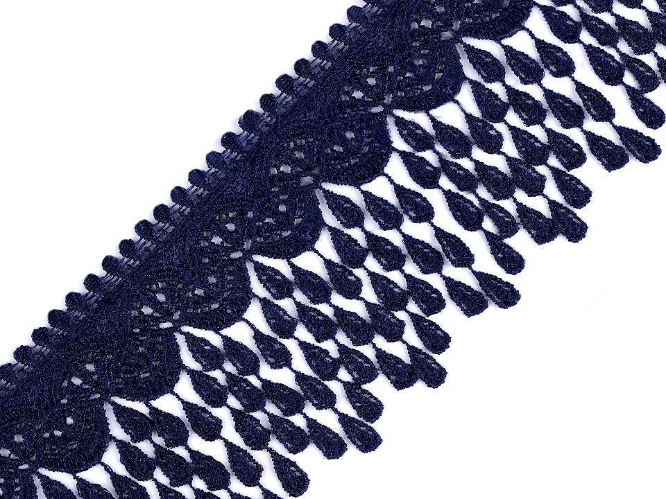 Vzdušná krajka s třásněmi šíře 80 mm, barva 3 modrá berlínská