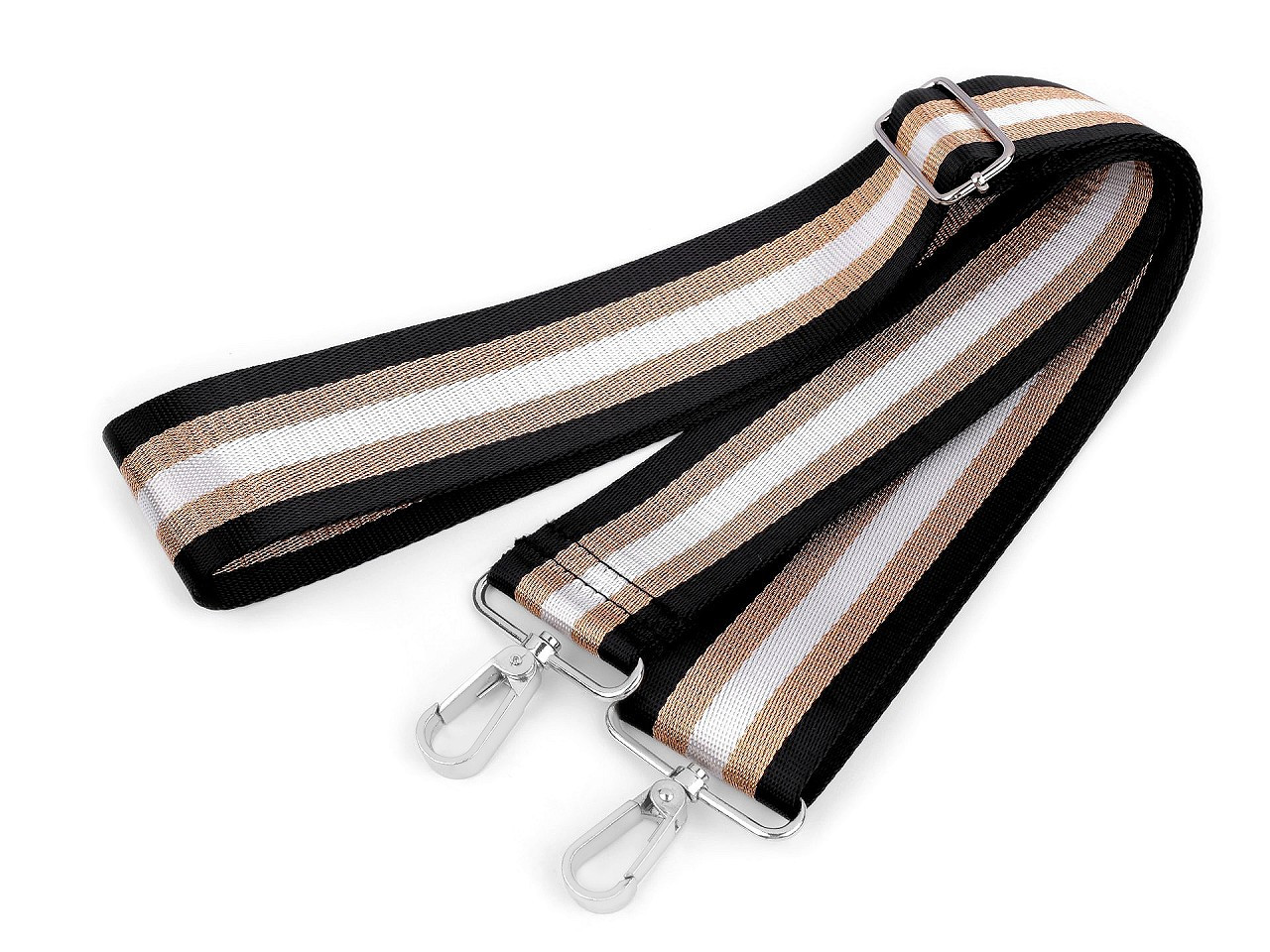 Textilní ucho / popruh na tašku s karabinami šíře 5 cm, barva 5 černá měděná