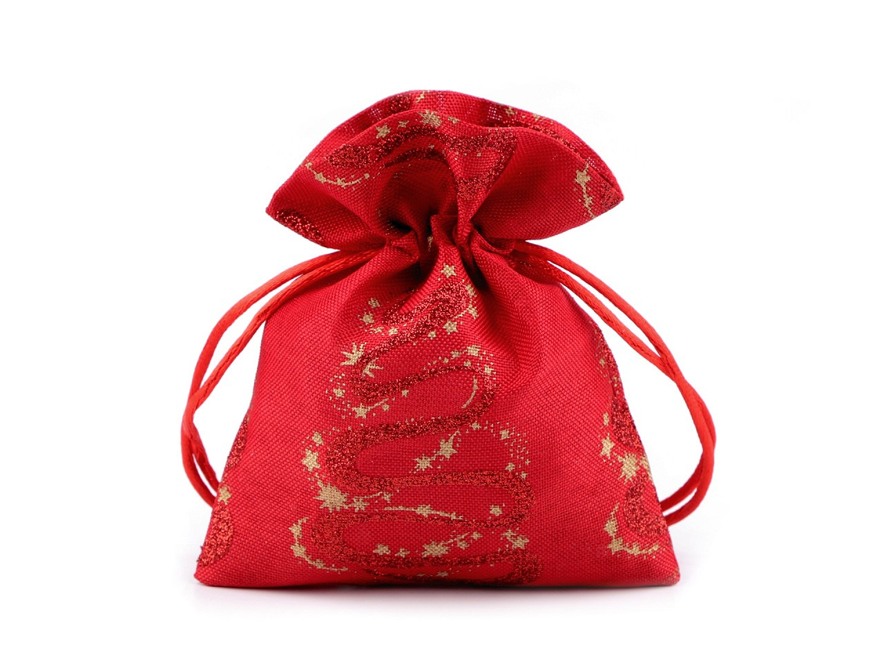 Vánoční dárkový pytlík 10x13 cm imitace juty, barva 2 červená glitry