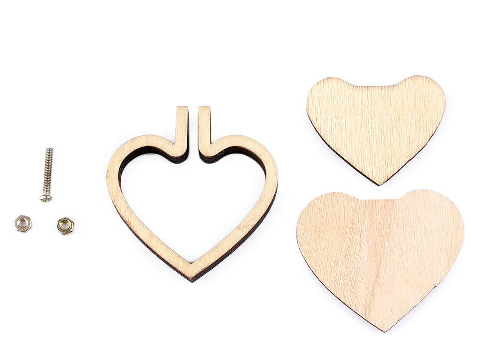 Mini dřevěný rámeček / přívěsek na vyšívání srdce, ovál, kruh, barva 4 (40x40 mm) přírodní srdce