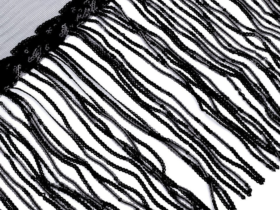 Prýmek monofilový s flitrovými třásněmi šíře 32 cm, barva 4 černá