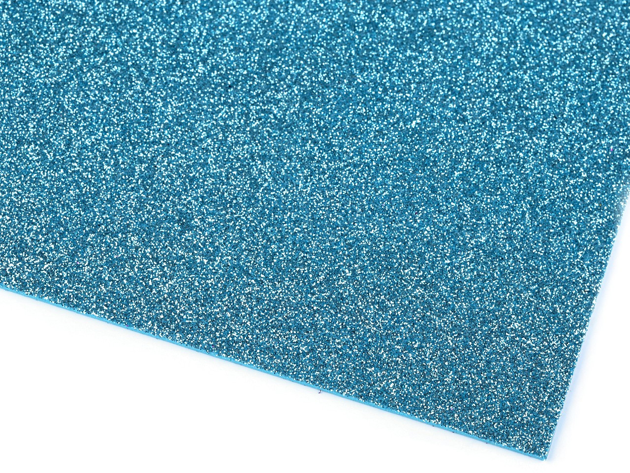 Samolepicí pěnová guma Moosgummi s glitry 20x30 cm, barva 8 modrá světlá