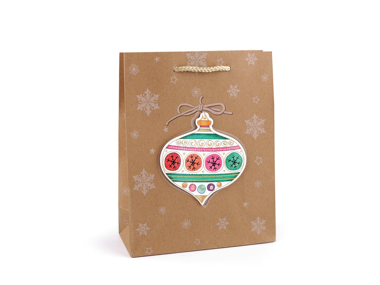 Dárková taška vánoční přírodní, barva 2 hnědá přírodní baňka