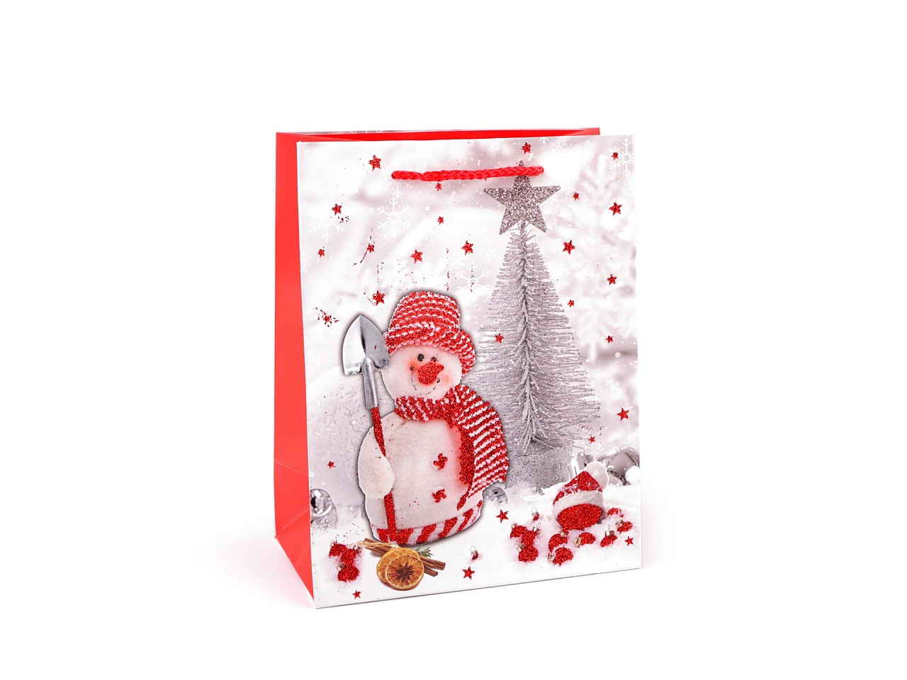 Dárková taška s glitry vánoční, barva 1 šedobílá sněhulák