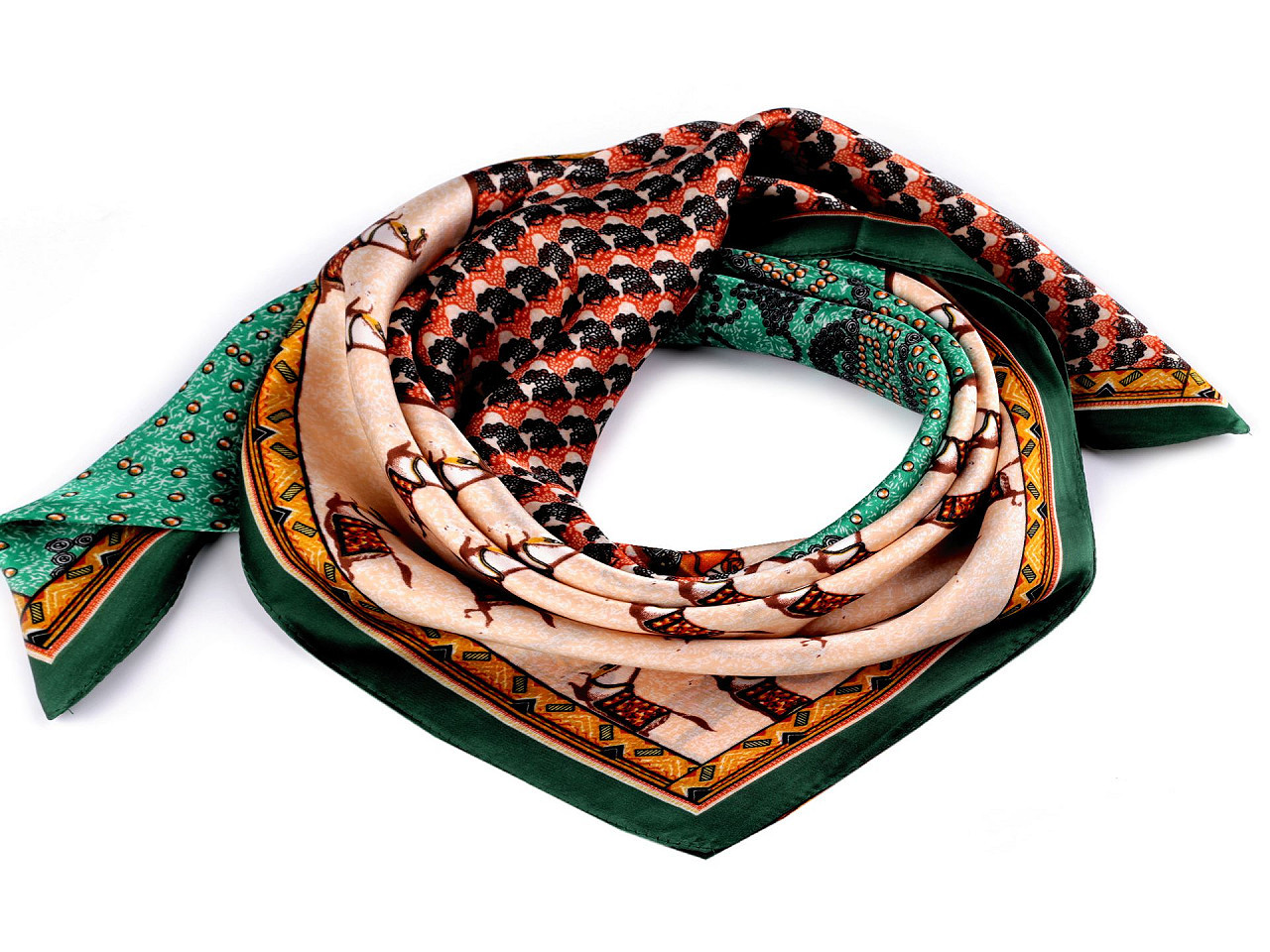 Saténový šátek 70x70 cm, barva 3 zelená béžová světlá
