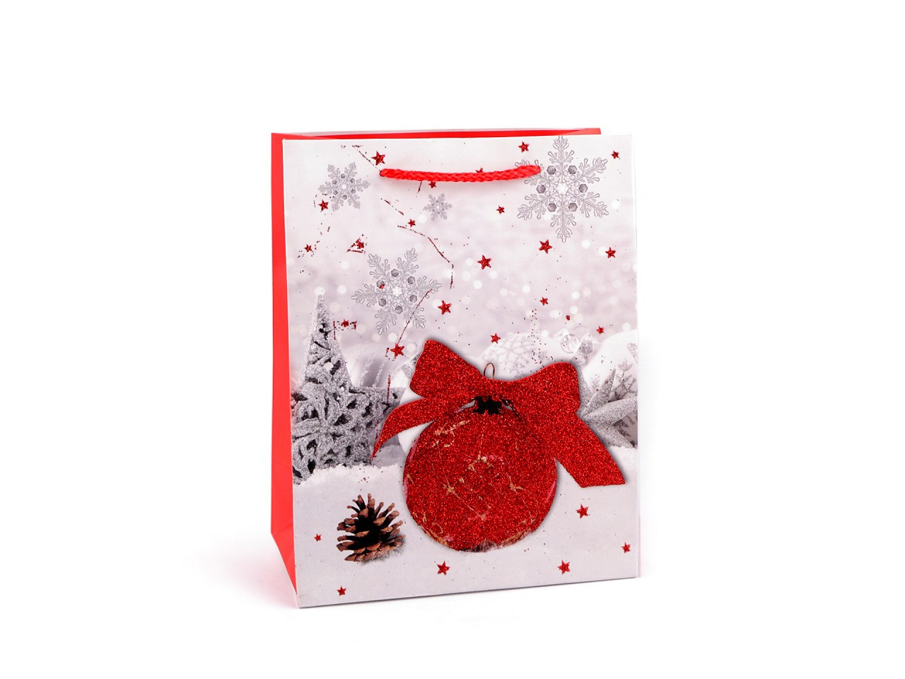Dárková taška s glitry vánoční, barva 2 šedobílá baňka