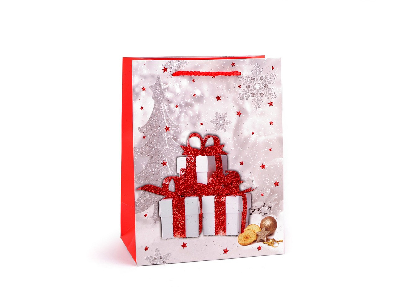 Dárková taška s glitry vánoční, barva 4 šedobílá dárek
