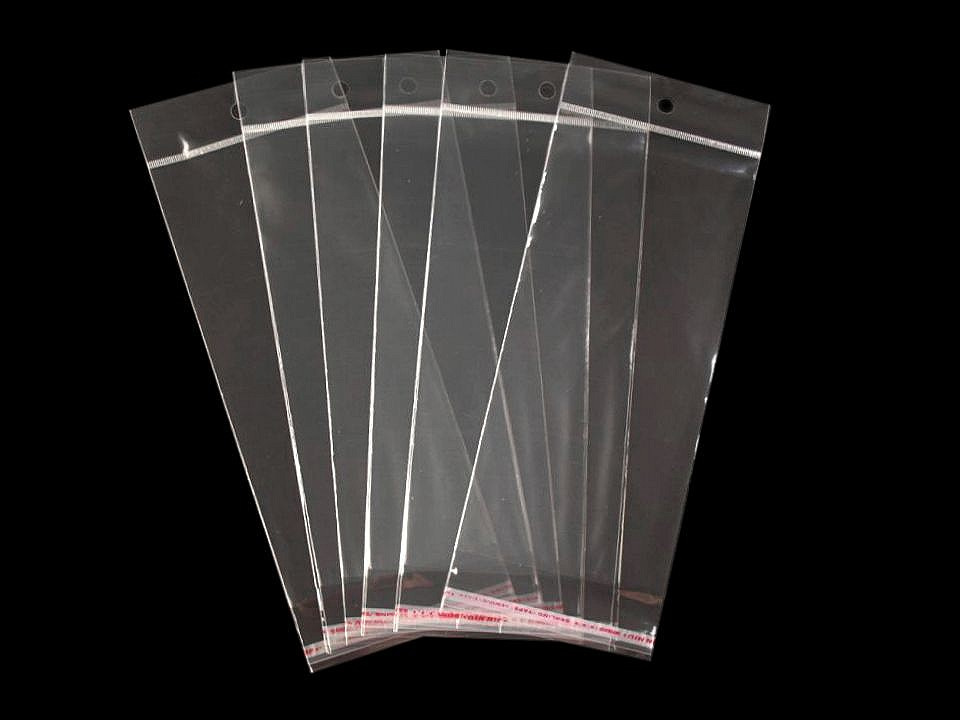 PP sáček s lepicí klopou a závěsem 8x19,5 cm, barva transparent