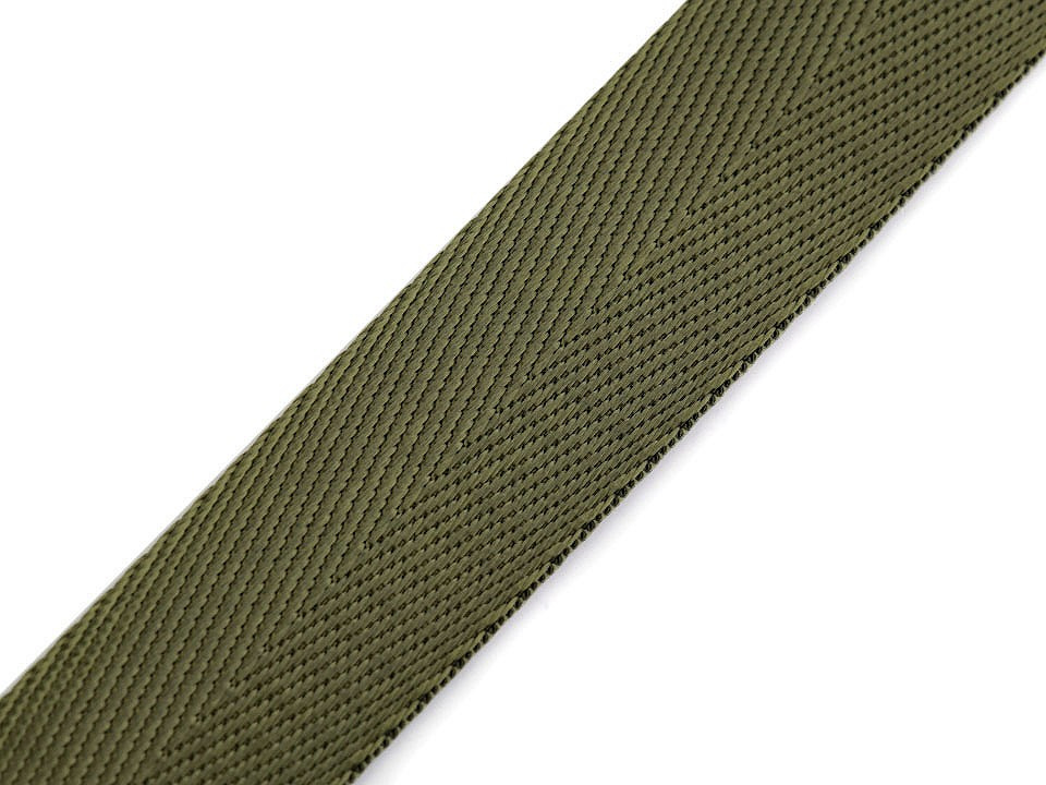 Hladký oboustranný popruh s leskem šíře 25 mm, barva 2 zelená khaki