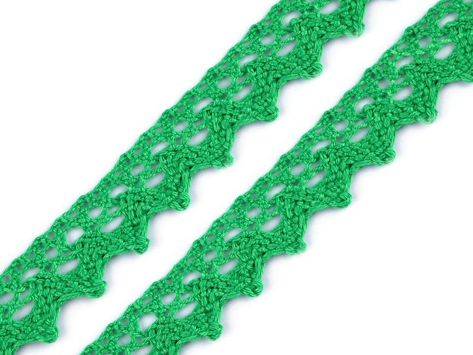 Bavlněná krajka paličkovaná šíře 15 mm, barva 28 zelená pastelová (PES)