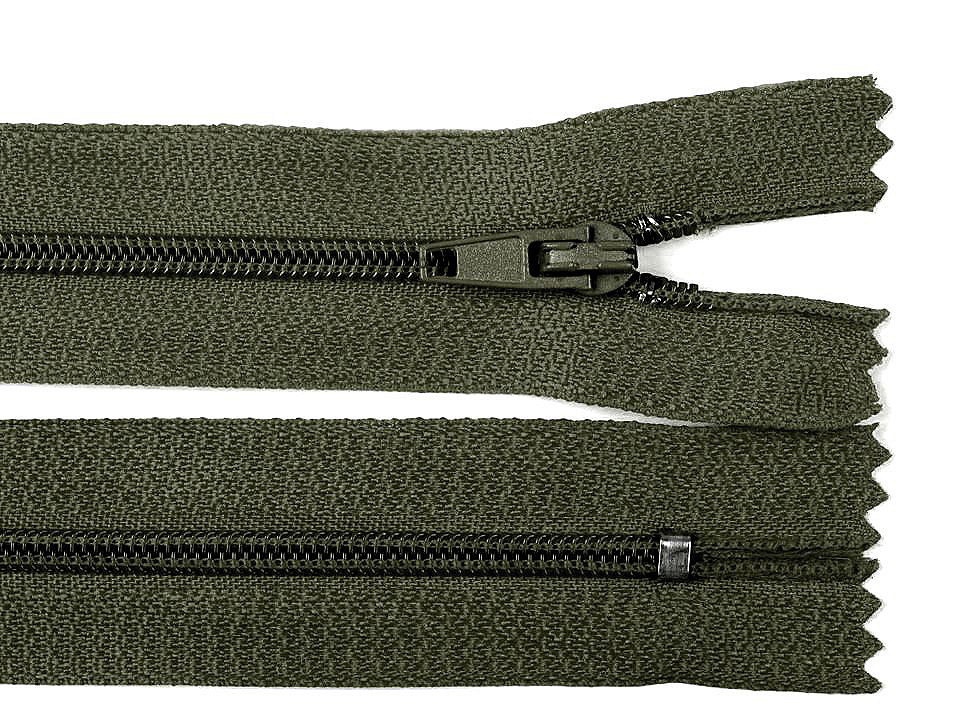 Spirálový zip šíře 3 mm délka 18 cm autolock, barva 327 zelená olivová