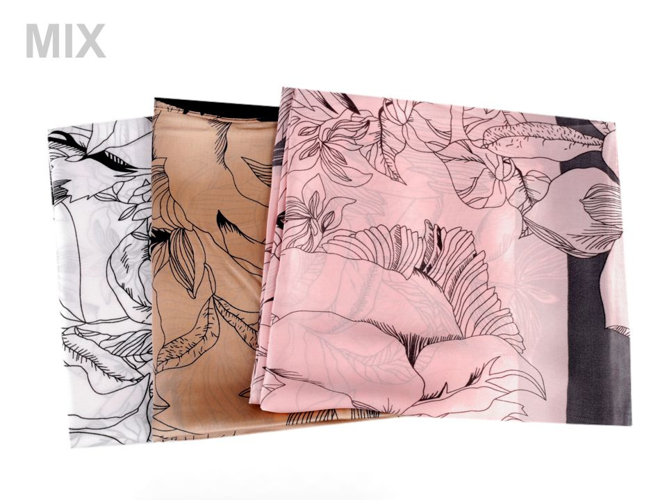 Saténový šátek květy 90x90 cm, barva mix variant