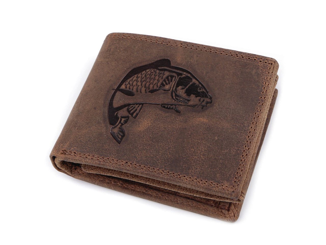 Pánská peněženka kožená pro myslivce, rybáře, motorkáře 9,5x12 cm, barva 15 hnědá světlá ryba