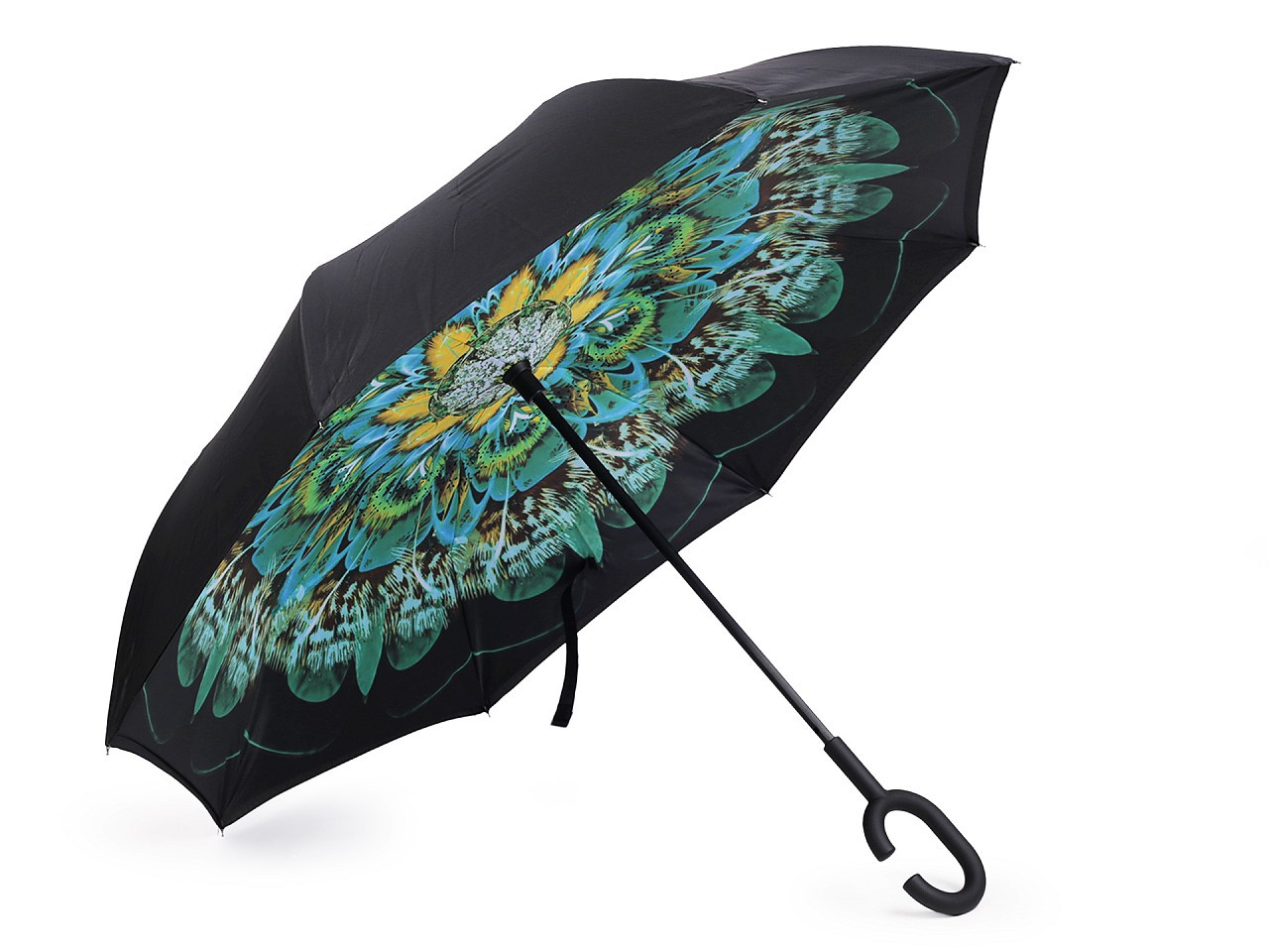 Obrácený deštník dvouvrstvý, barva 10 zelená pírko