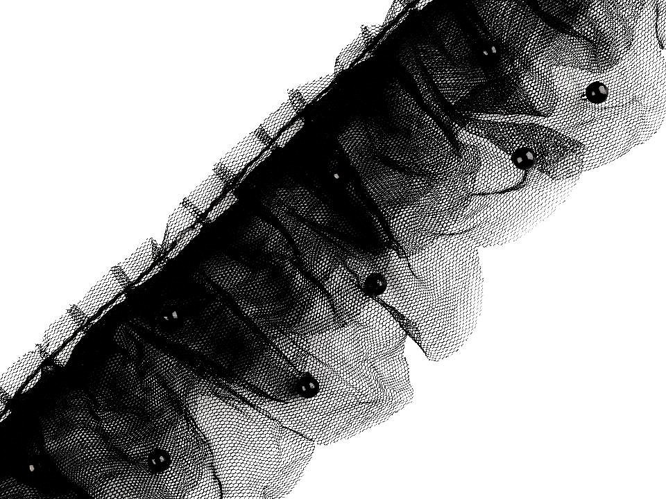 Fotografie Volánek tylový s perlami šíře 75 mm, barva 3 černá