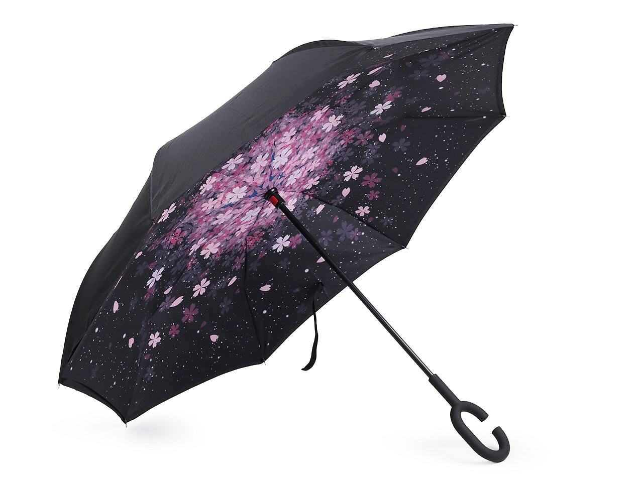 Obrácený deštník dvouvrstvý, barva 11 fialovorůžová květy