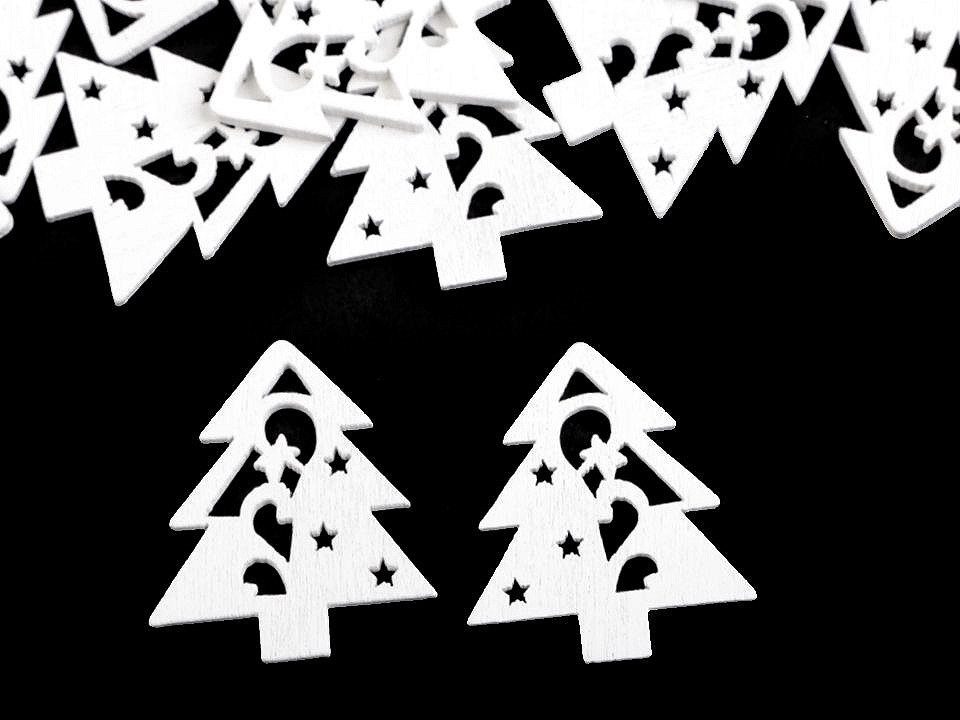 Fotografie Dřevěná vánoční hvězda, srdce, stromeček, barva 3 bílá strom