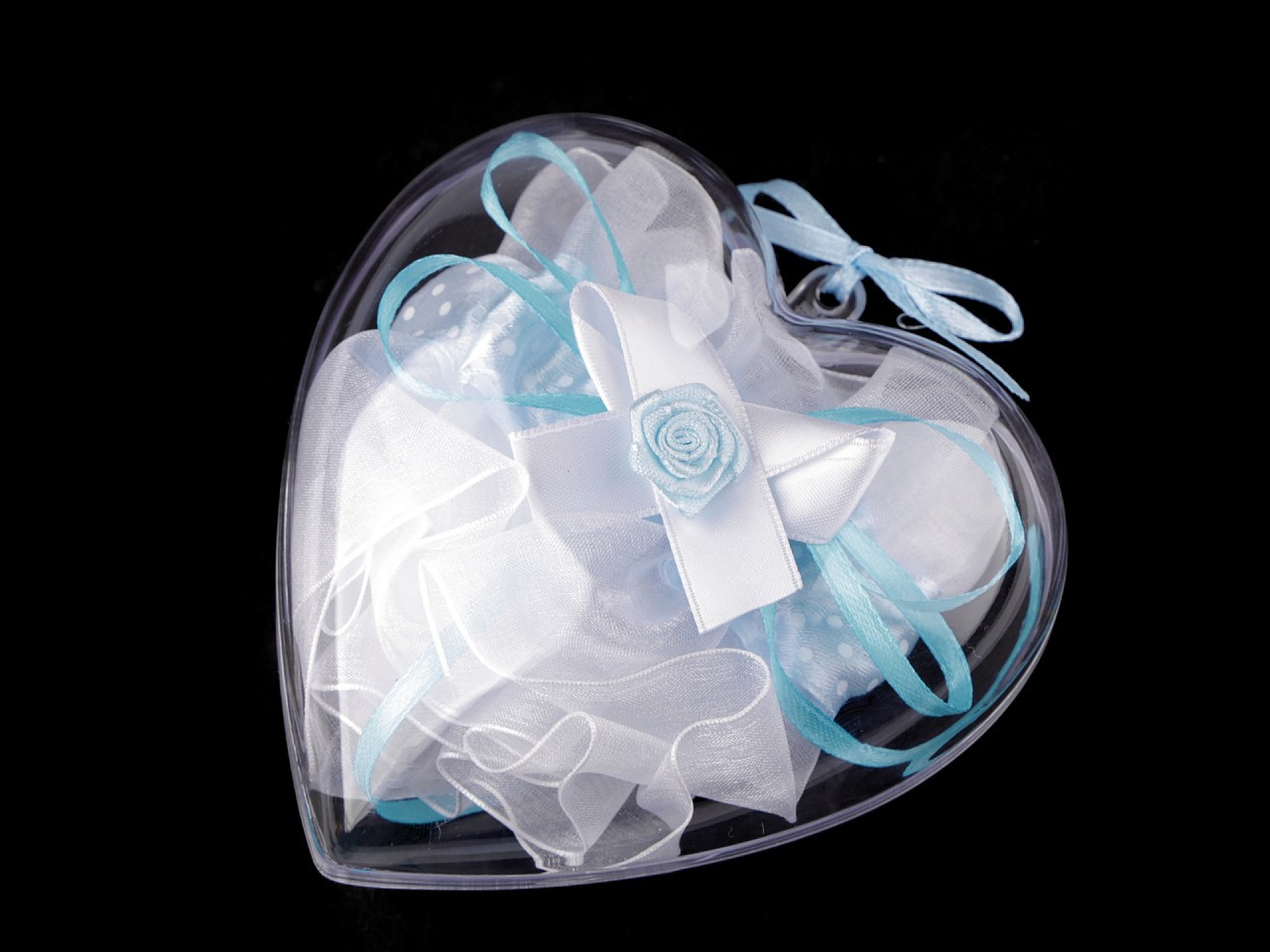 Svatebni podvazek dárkové balení srdce, barva 5 bílo-modrá puntíky