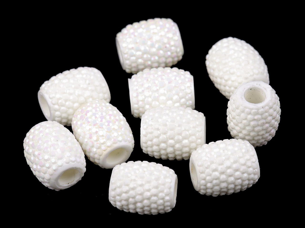 Plastové korálky s velkým průvlekem / plavkové 13x15 mm, barva 1 (061) bílá AB