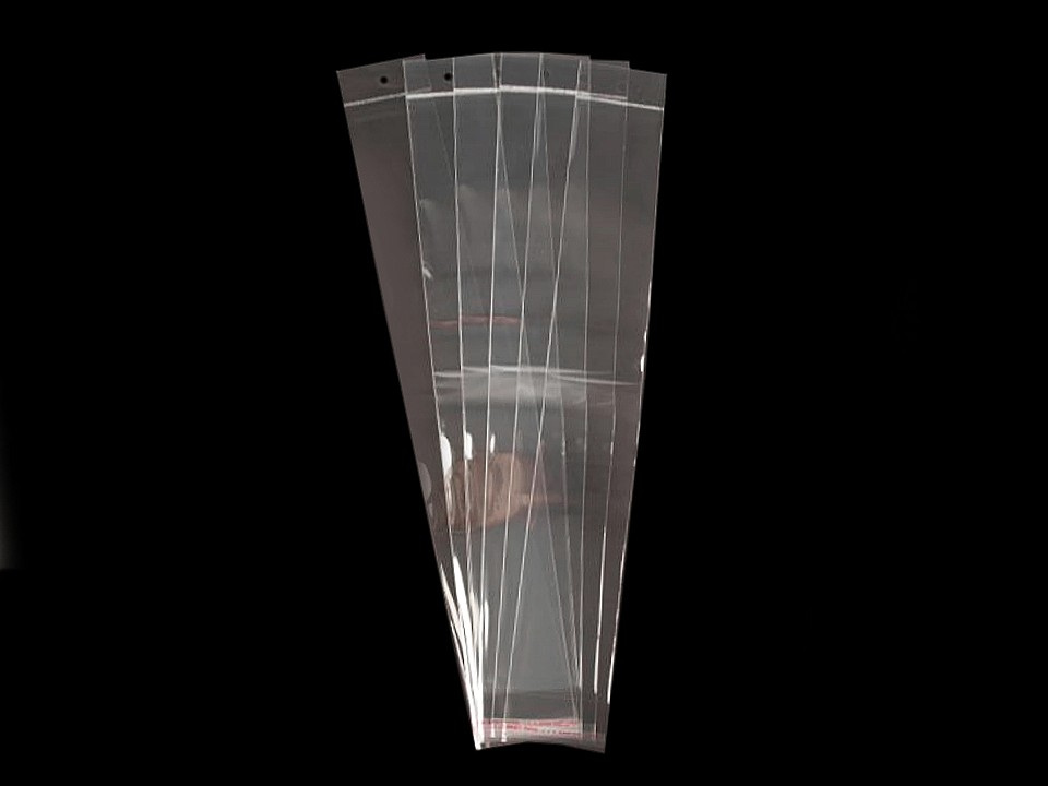 PP sáček s lepicí klopou a závěsem 7x45 cm, barva transparent