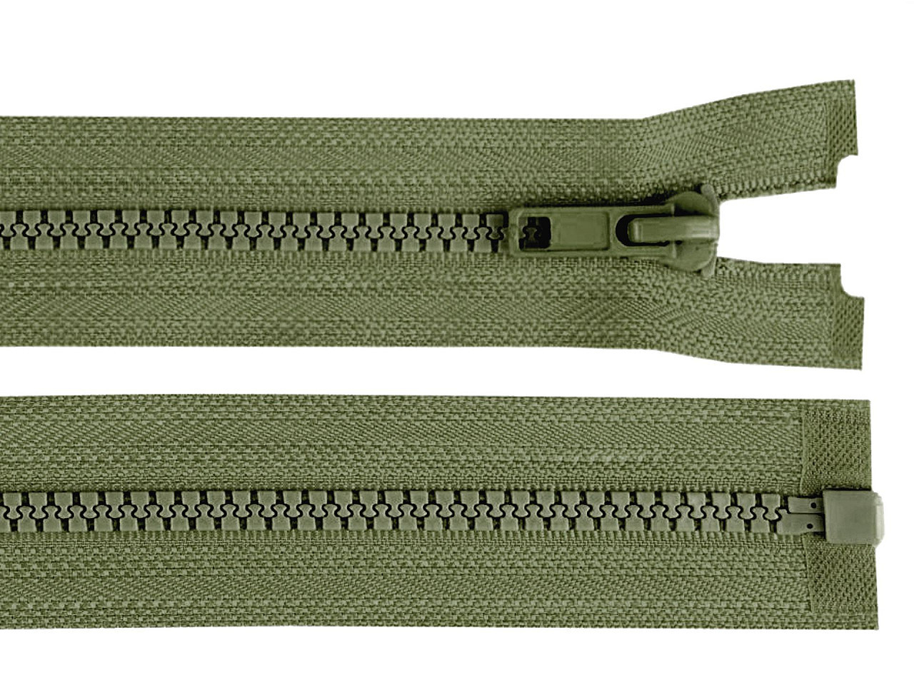 Kostěný zip šíře 5 mm délka 45 cm bundový, barva 327 zelená