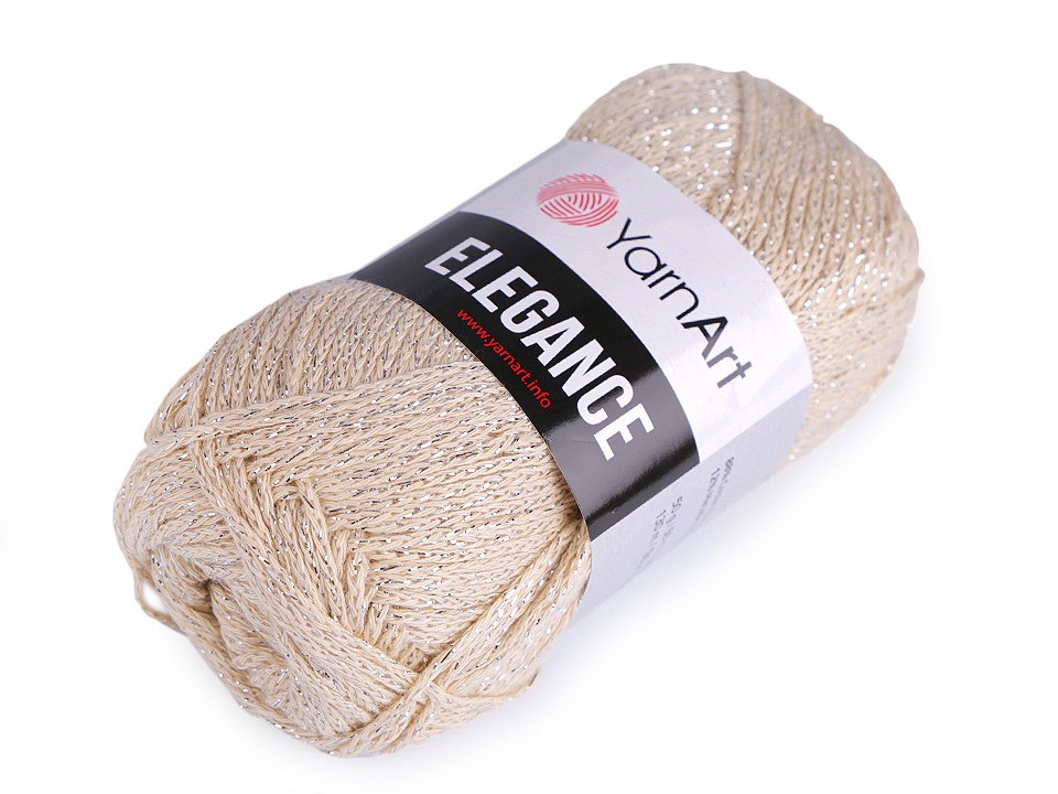 Pletací příze Elegance lurex 50 g, barva 2 (119) béžová světlá stříbrná