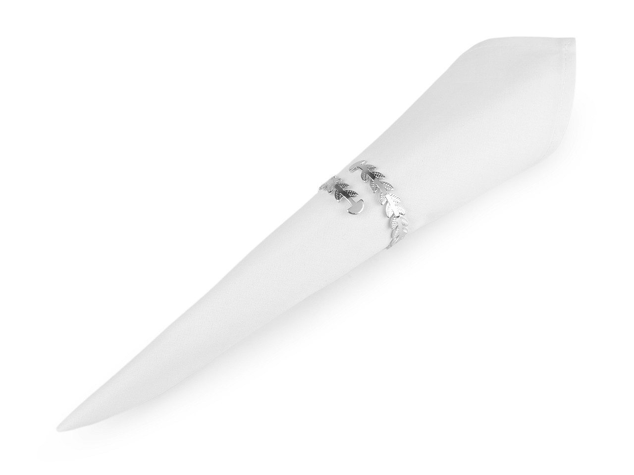 Kovový kroužek na ubrousek lístečky, barva 1 stříbrná