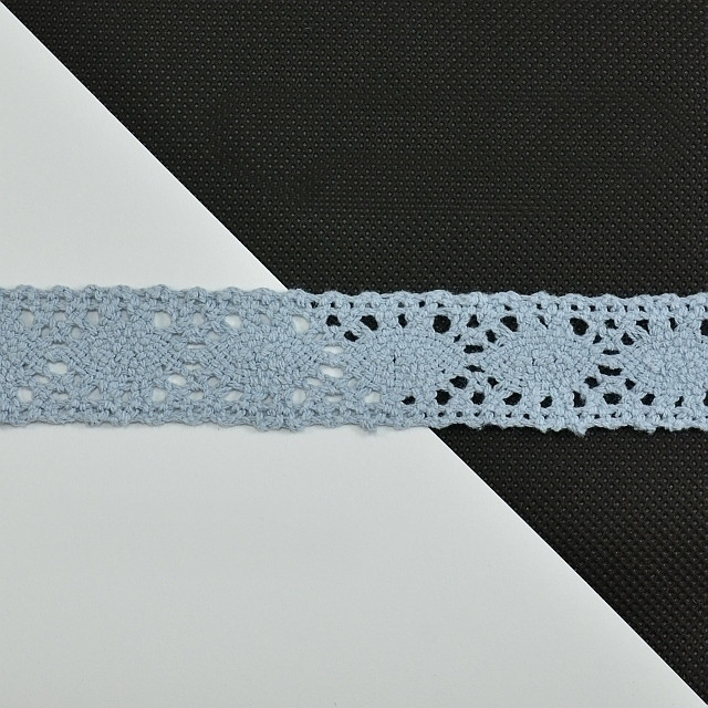 Bavlněná krajka šíře 28 mm paličkovaná C501, barva Modrá sv.