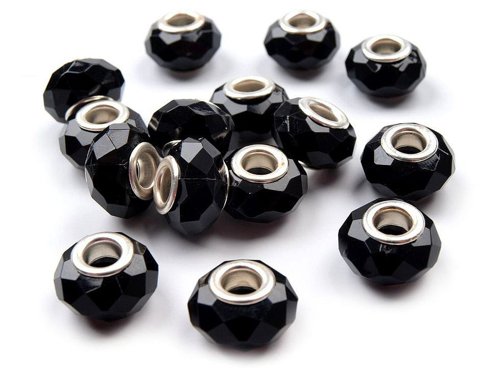 Plastové broušené korálky s velkým průvlekem / plavkové 14,5x9 mm, barva 9 Black