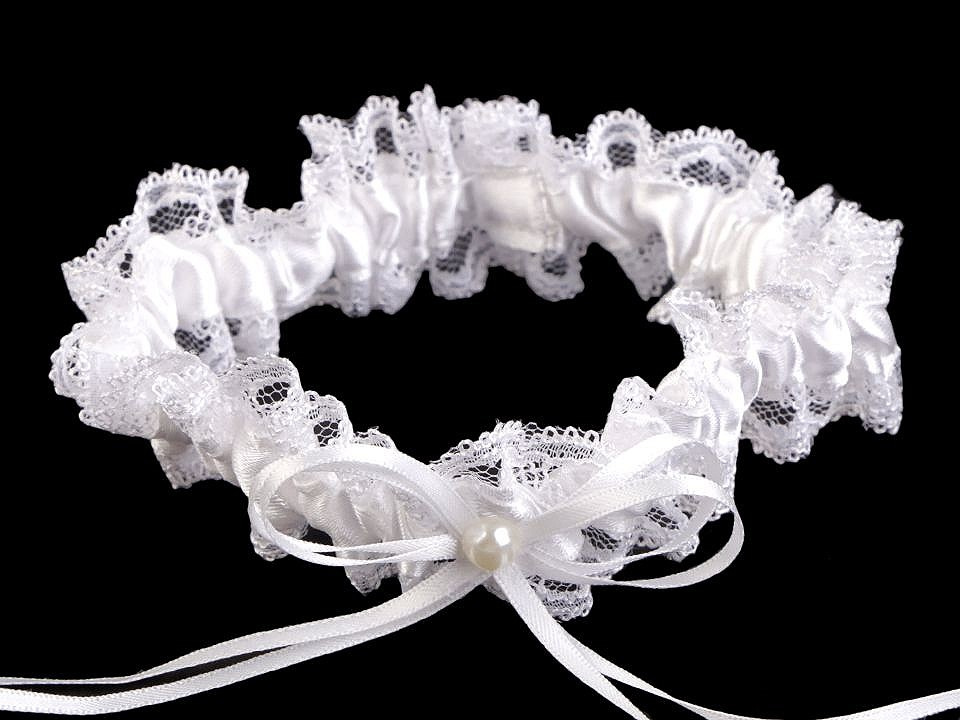 Svatební podvazek krajkový, barva 1 (3,5 cm) bílá