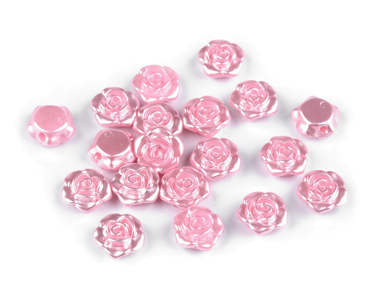 Plastové voskové korálky / perly růžičky s průvlekem Ø13 mm, barva 3 růžová nejsv. perleť
