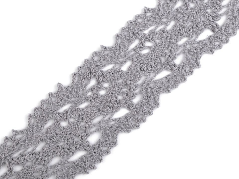 Krajka / vsadka paličkovaná šíře 40 mm, barva 5 šedá perlová