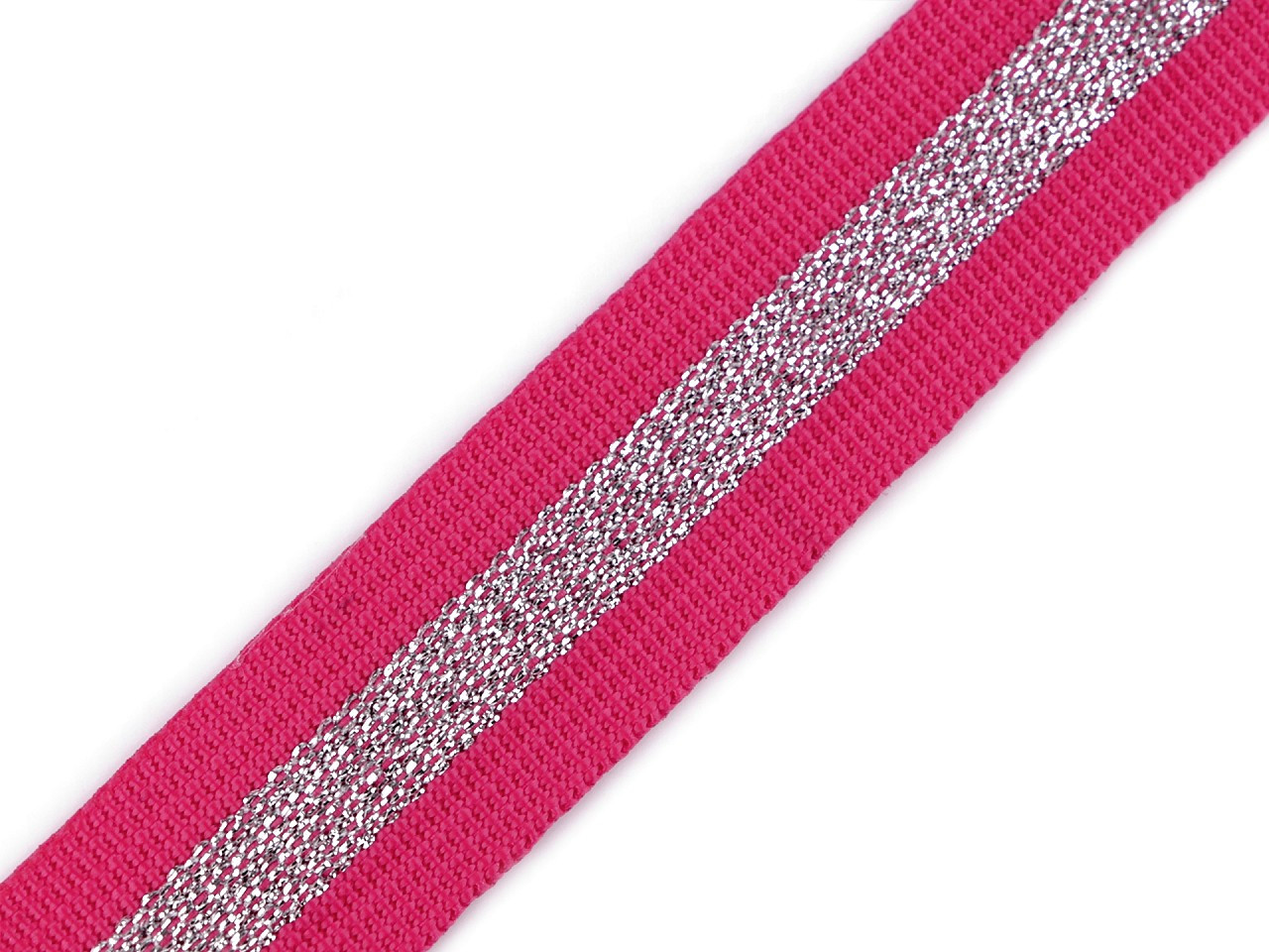 Popruh polypropylénový šíře 25 mm s lurexem, barva 145 (25 mm) růžová malinová stříbrná
