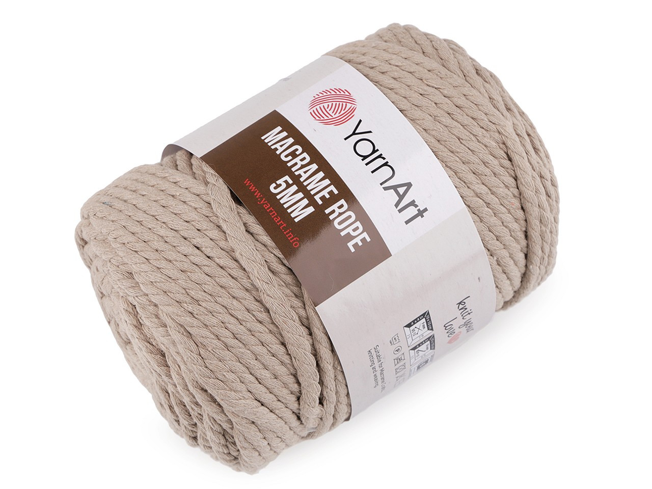 Pletací příze Macrame Rope 5 mm 500 g, barva 16 (753/821) béžová sv.-hnědá