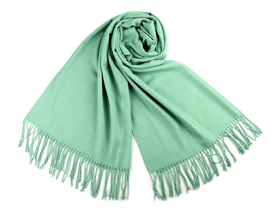 Šátek / šála typu pashmina s třásněmi 65x180 cm, barva 15 (15) mint
