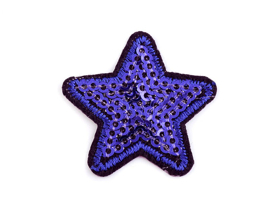 Nažehlovačka hvězda s flitry, barva 15 modrá tmavá