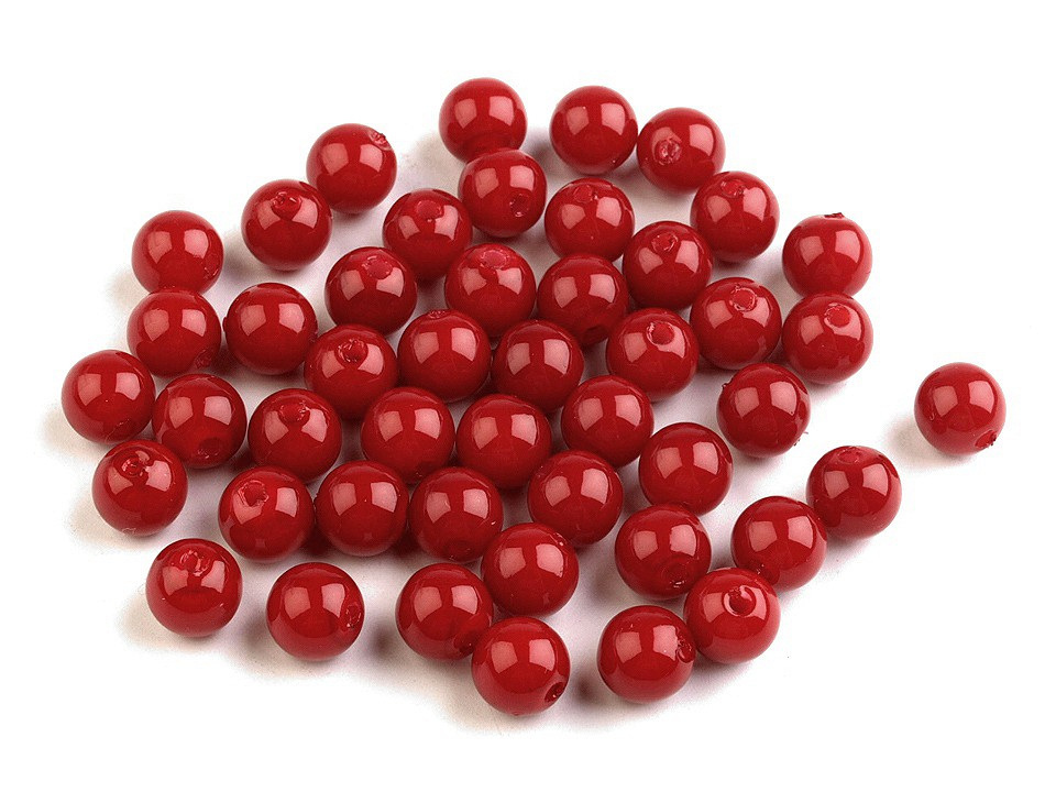 Plastové voskové korálky / perly Glance Ø8 mm, barva F40 červená jahoda