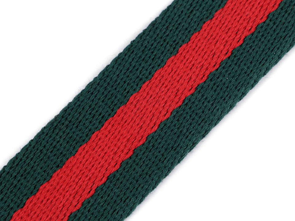 Oboustranný popruh šíře 38 mm, barva 3 zelená tmavá červená
