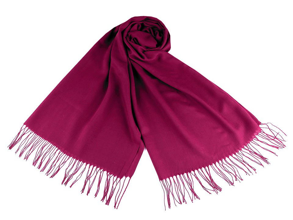 Šátek / šála jednobarevná s třásněmi 70x180 cm, barva 7 (10) pink