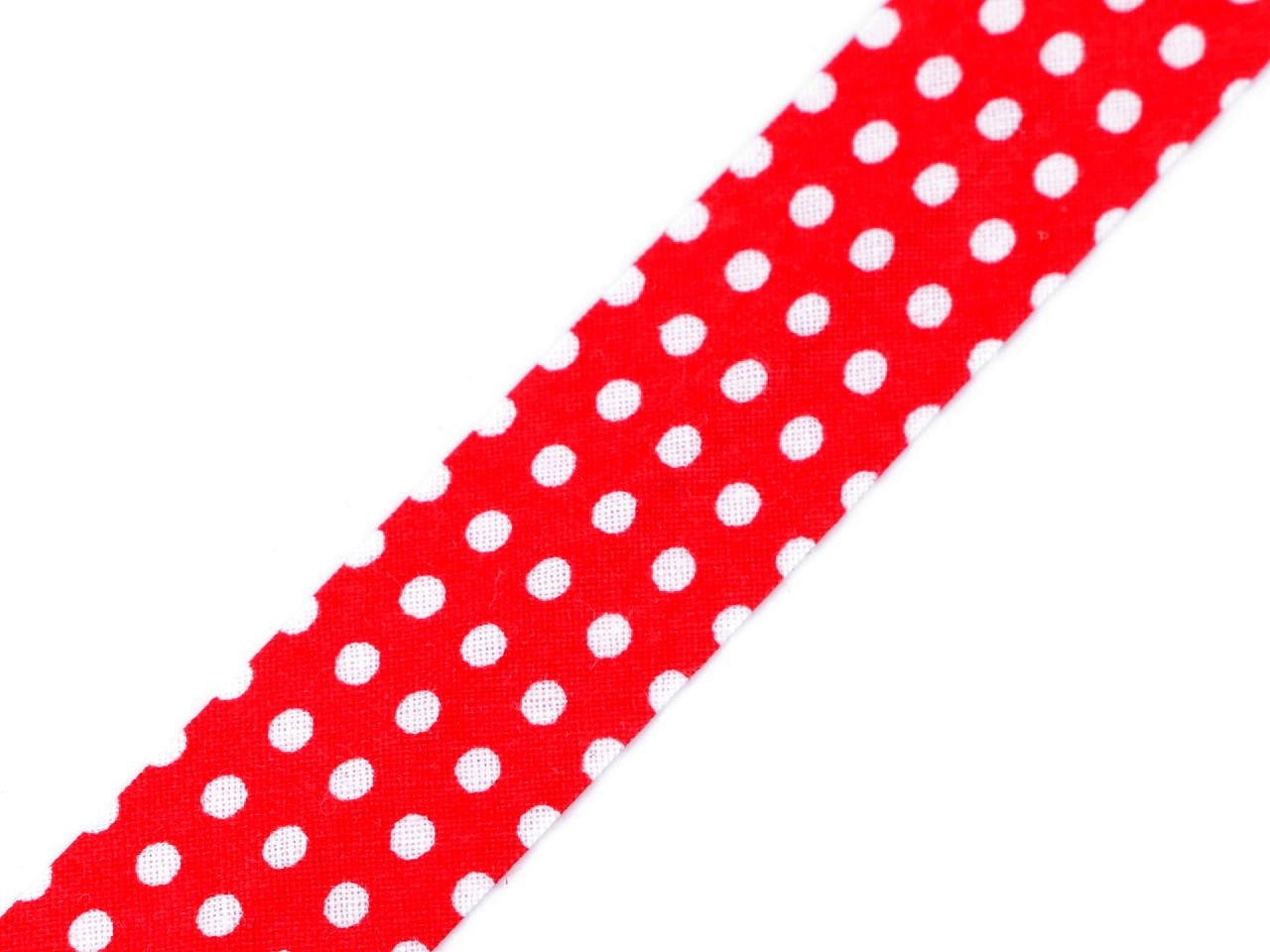 Šikmý proužek bavlněný puntík, káro, hvězdy, jemný proužek šíře 20 mm zažehlený, barva 380798/1 červená puntíky