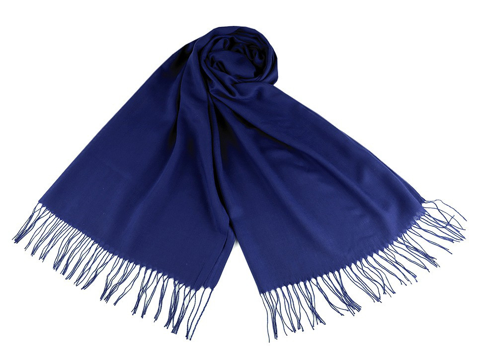 Šátek / šála jednobarevná s třásněmi 70x180 cm, barva 12 (14) modrá námořnická