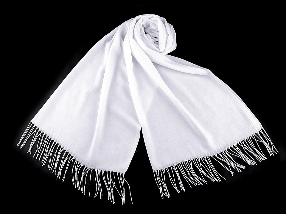 Šátek / šála jednobarevná s třásněmi 70x180 cm, barva 1 (15) bílá