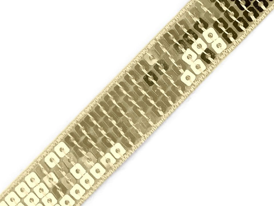 Flitrový prýmek šíře 22 mm, barva 3 zlatá sv.