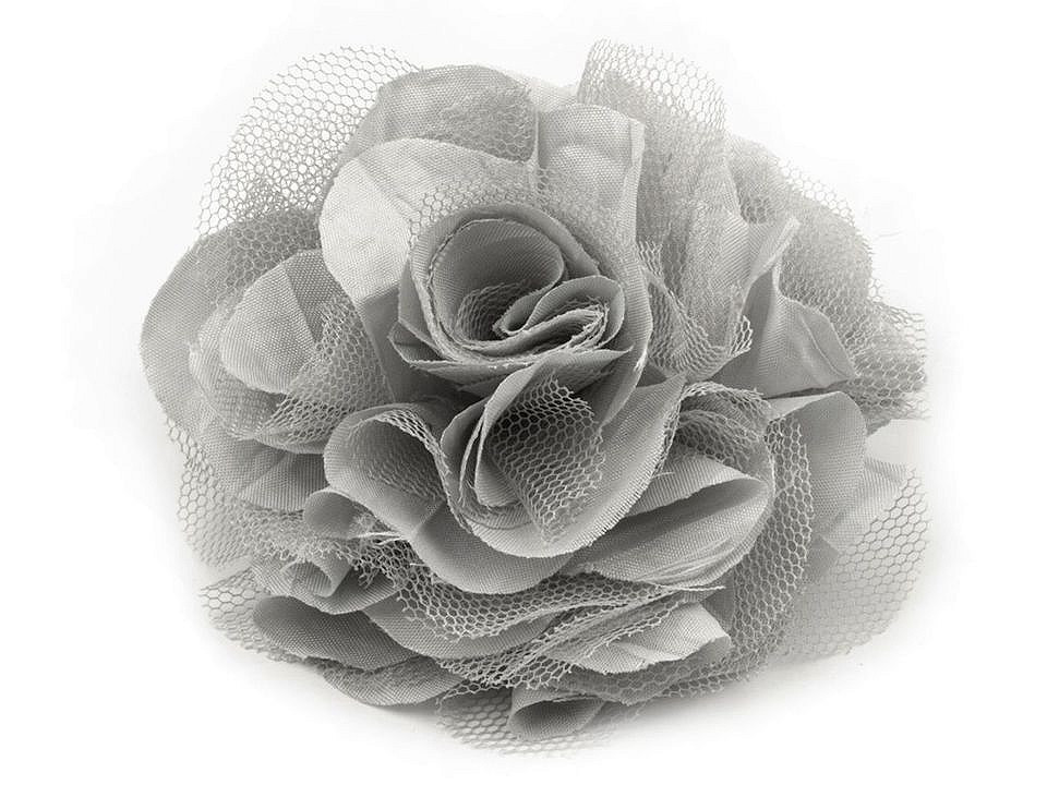 Brož / ozdoba růže Ø9 cm, barva 5 šedá světlá