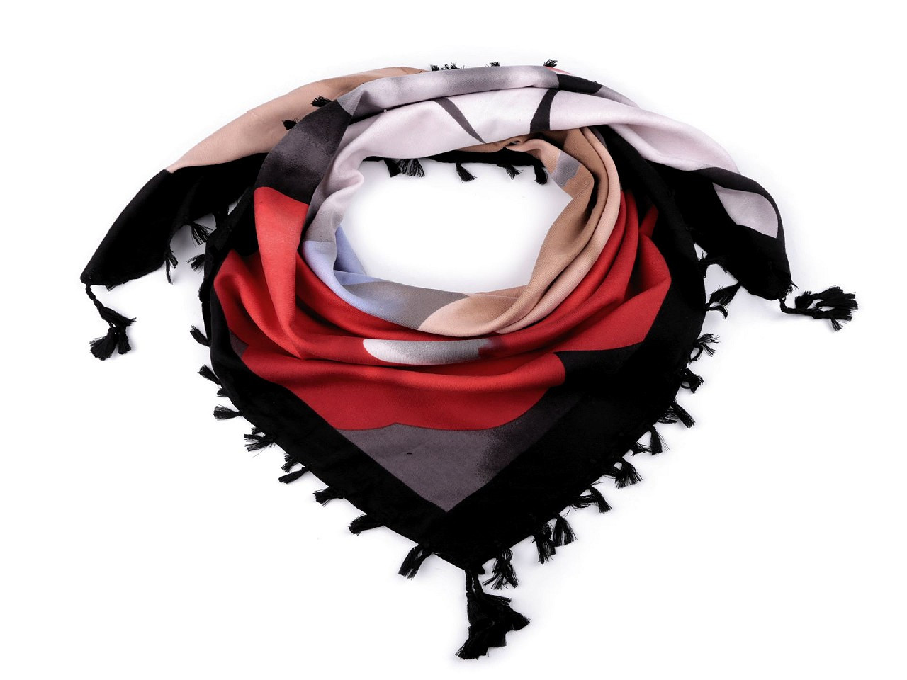 Šátek s třásněmi 105x105 cm, barva 13 černá