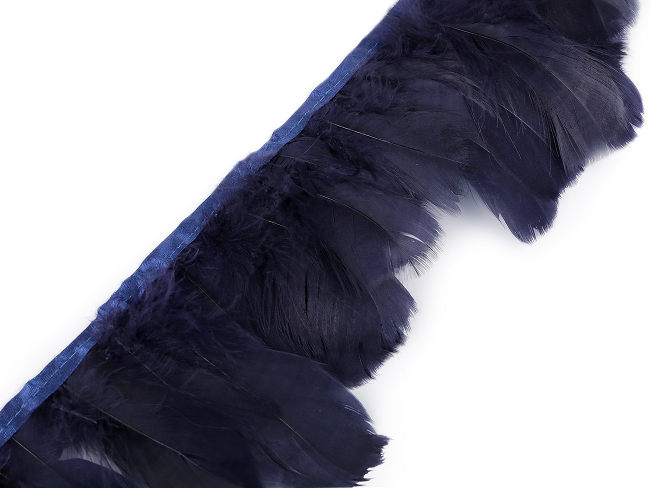 Prýmek - husí peří šíře 9 cm, barva 6 modrá tmavá