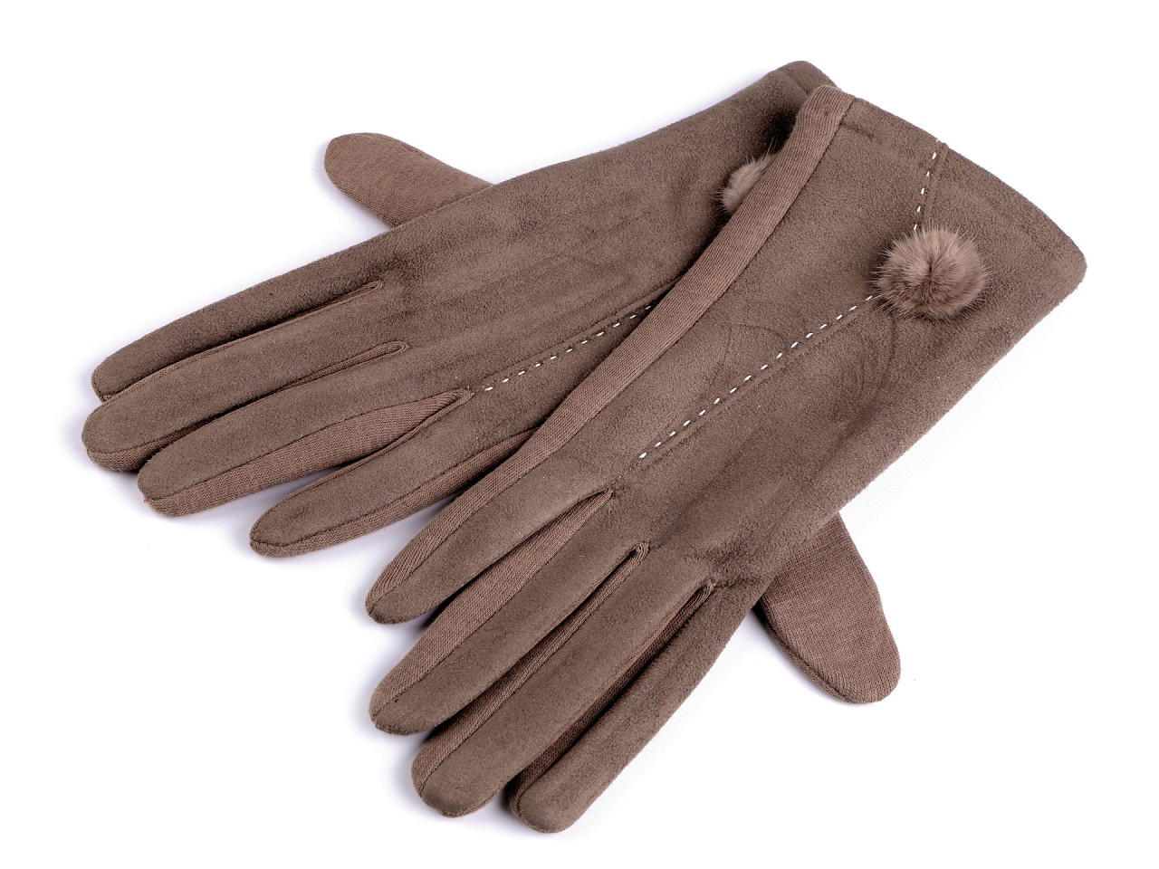 Dámské rukavice s kožešinovou bambulkou, barva 1 (vel. M) béžová tmavá