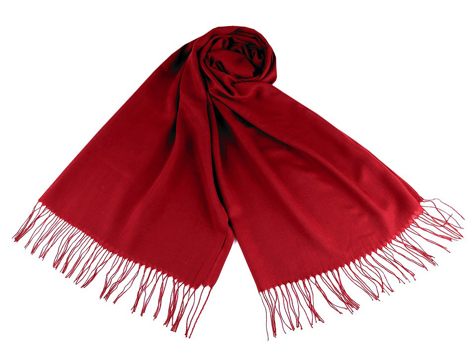 Šátek / šála jednobarevná s třásněmi 70x180 cm, barva 8 (1) červená