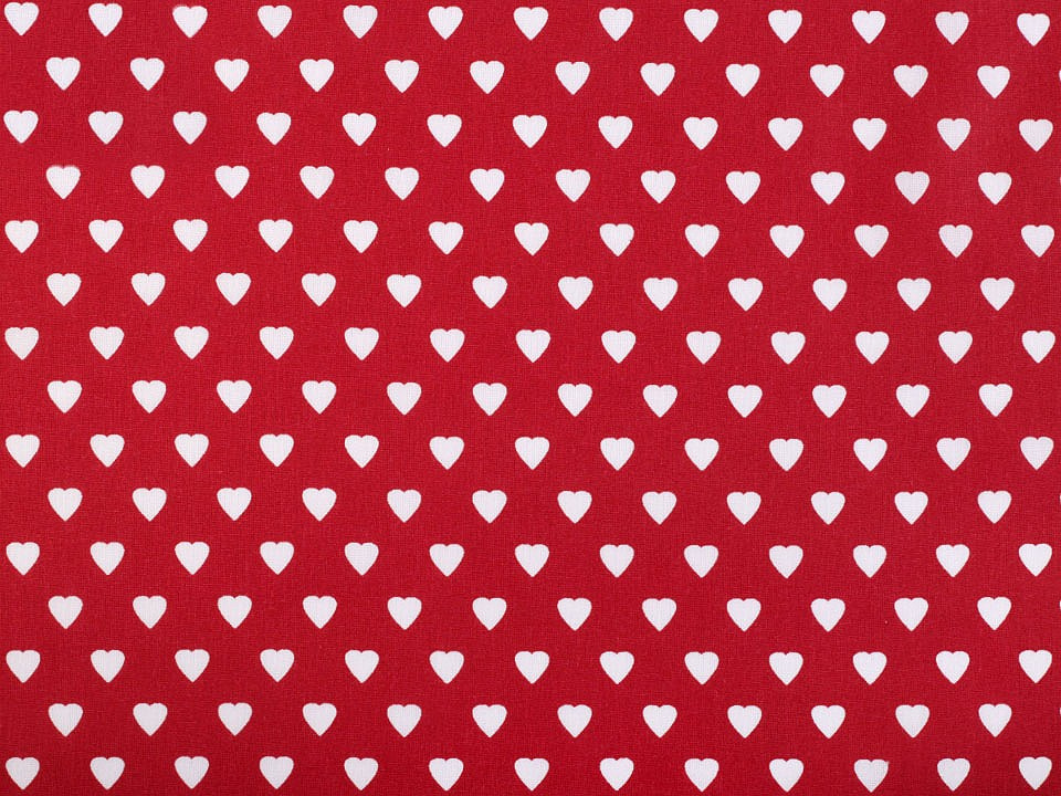 Bavlněná látka / plátno srdce, barva 2 (50) červená bílá