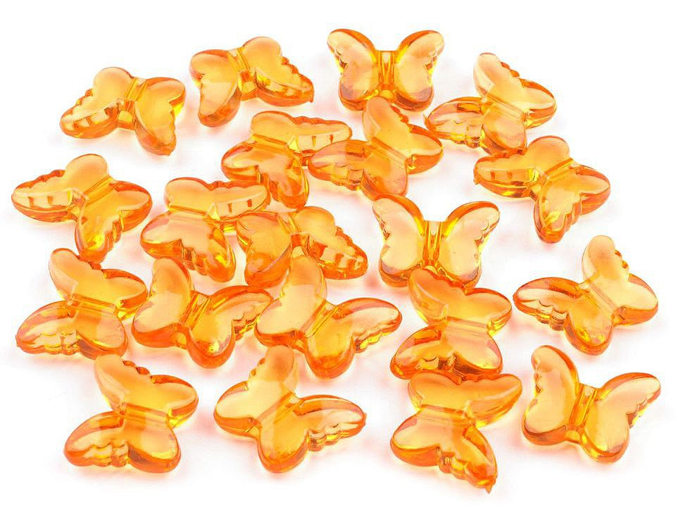 Fotografie Plastové korálky motýl 15x18 mm, barva 5 oranžová